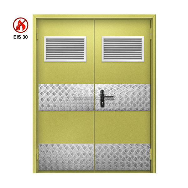 Двухстворчатая огнеупорная дверь EI 30 ДГ-02-EI30 ДП83 двупольная глухая с решеткой