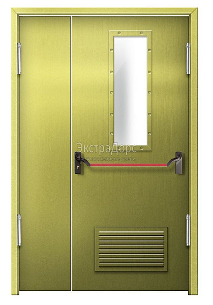 Противопожарная дверь EI 60 дымогазонепроницаемая стальная со стеклом, антипаникой и решеткой в Раменском  купить