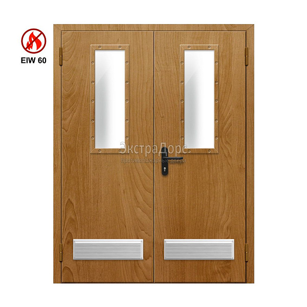 Двухстворчатая огнестойкая дверь с двумя решетками EIW 60 ДПМ-02-EIW-60 ДП75 двупольная остекленная в Раменском  купить