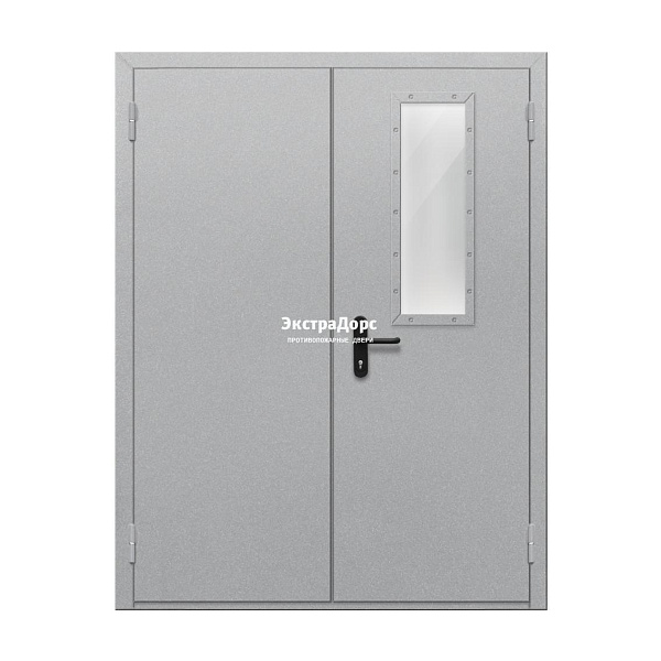 Двупольная огнестойкая дверь EI 60 ДО-02-EI-60 двупольная остеклённая с прямоугольным стеклом в Раменском  купить